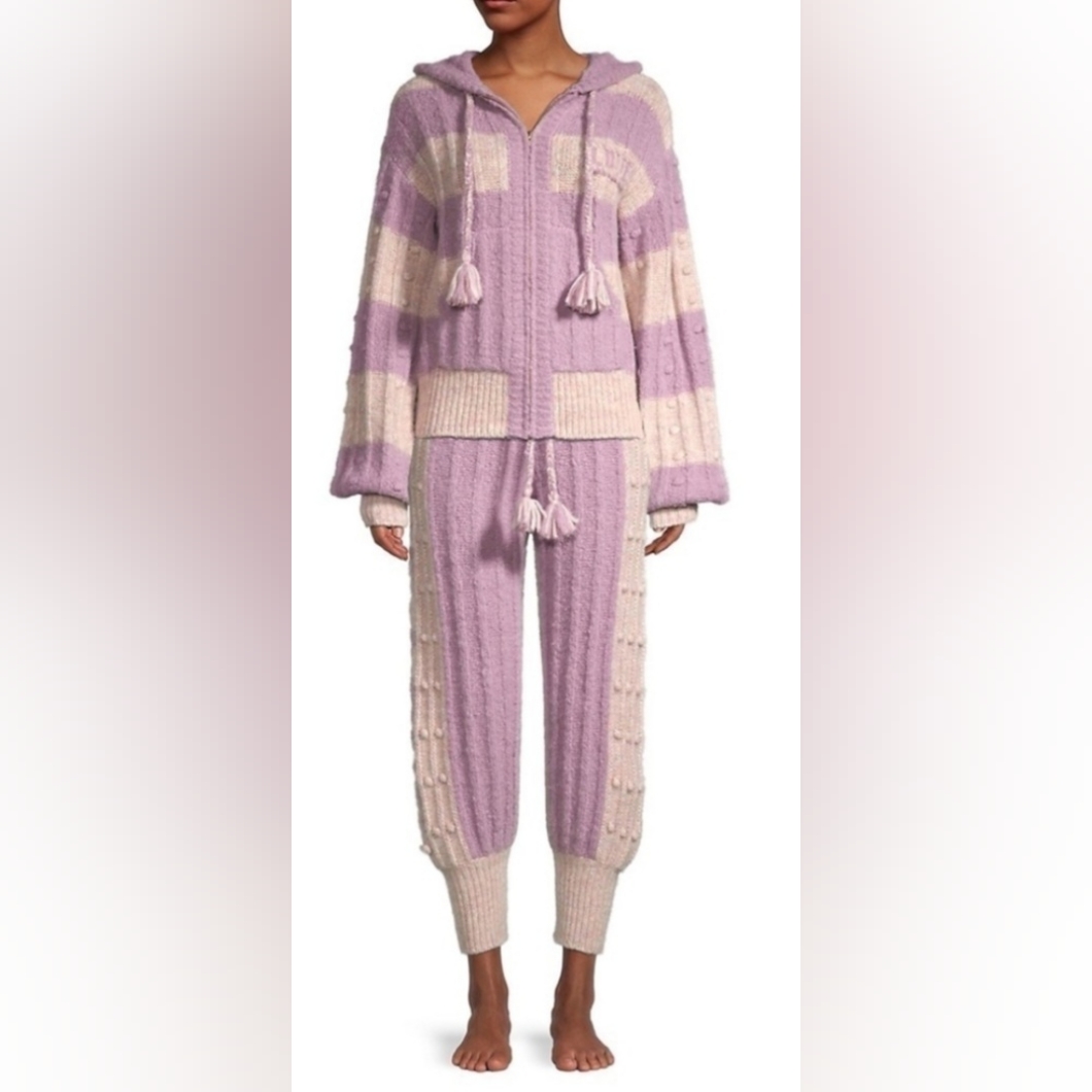 Loveshackfancy Nwt Alpaca Wool Blend Knit Set - Purple Striped Hoodie & Joggers